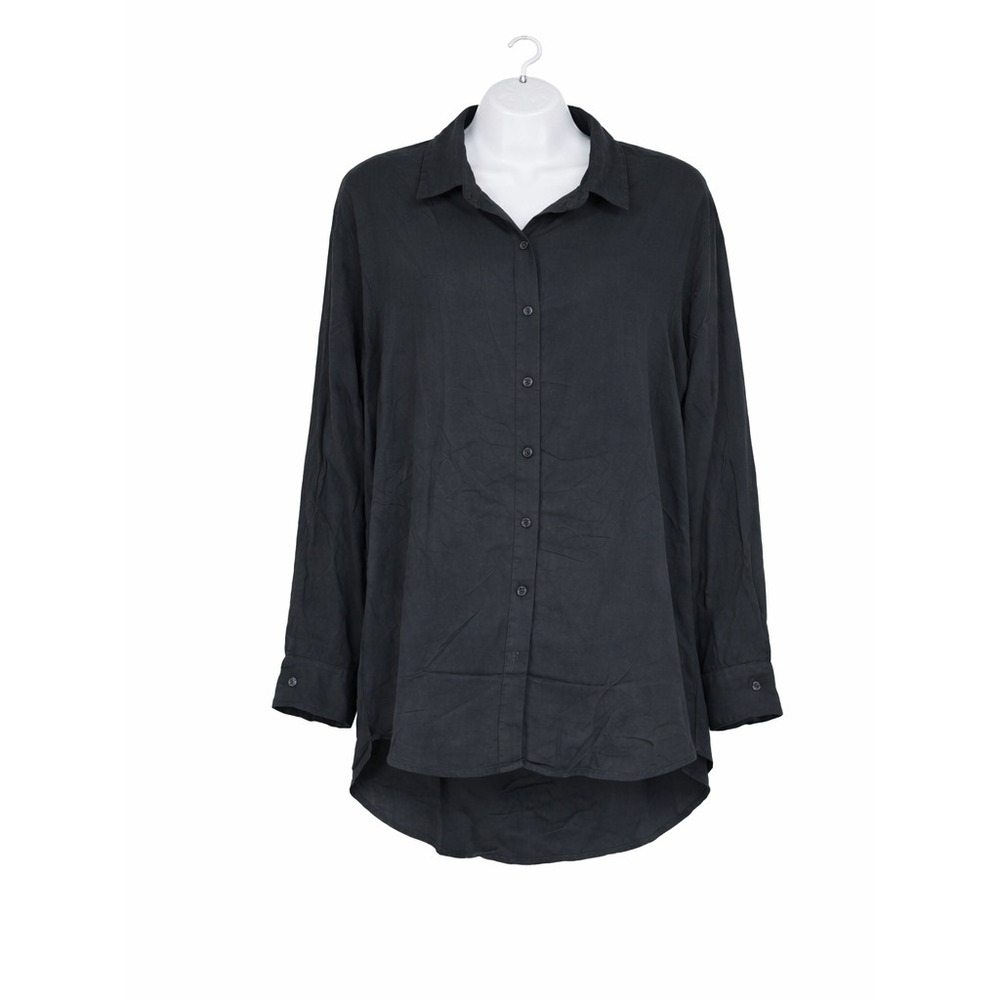Michael Lauren Womens Button Up Shirt Black Long Sleeve Rayon Size L - Picture 3 of 8